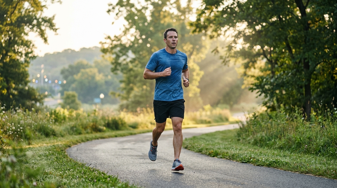 Osoba při ranním cvičení venku