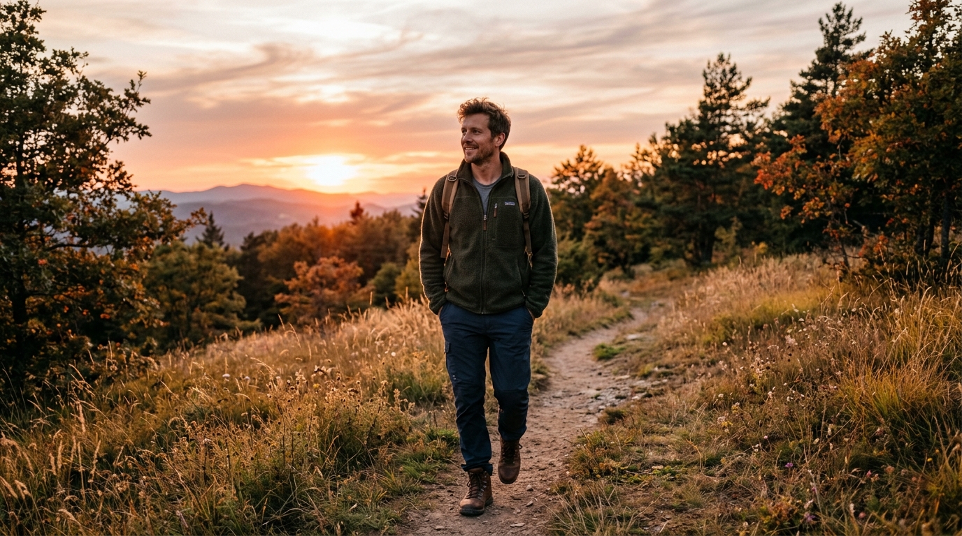 Procházka v přírodě při západu slunce